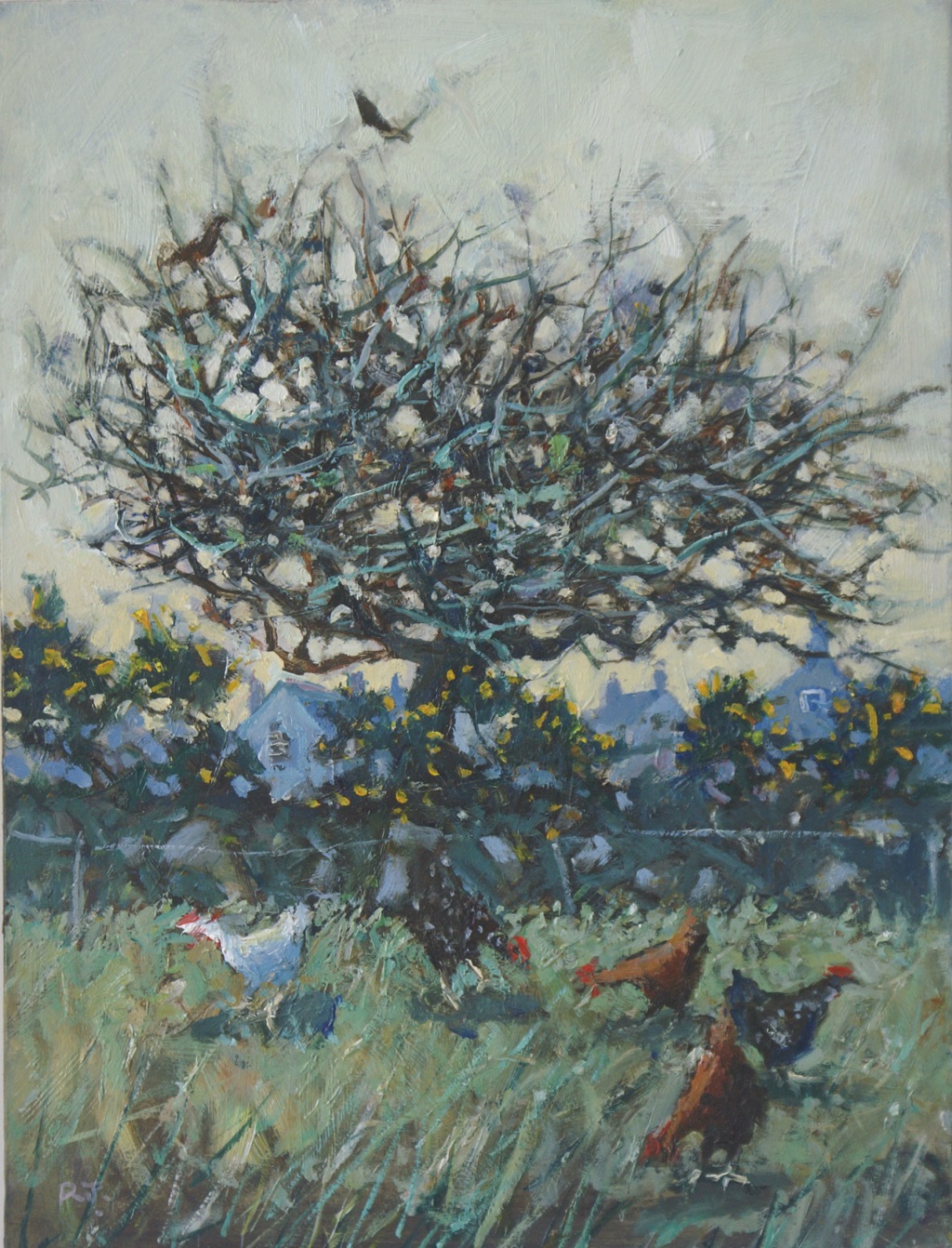 Winter Tree and Chickens III
