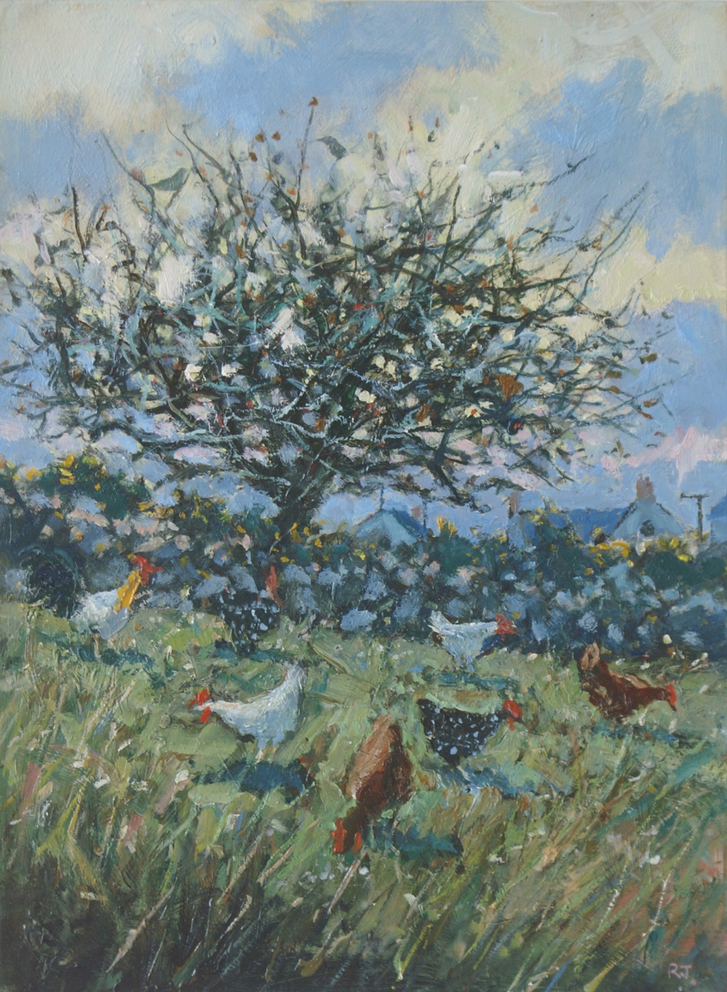 Winter Tree and Chickens